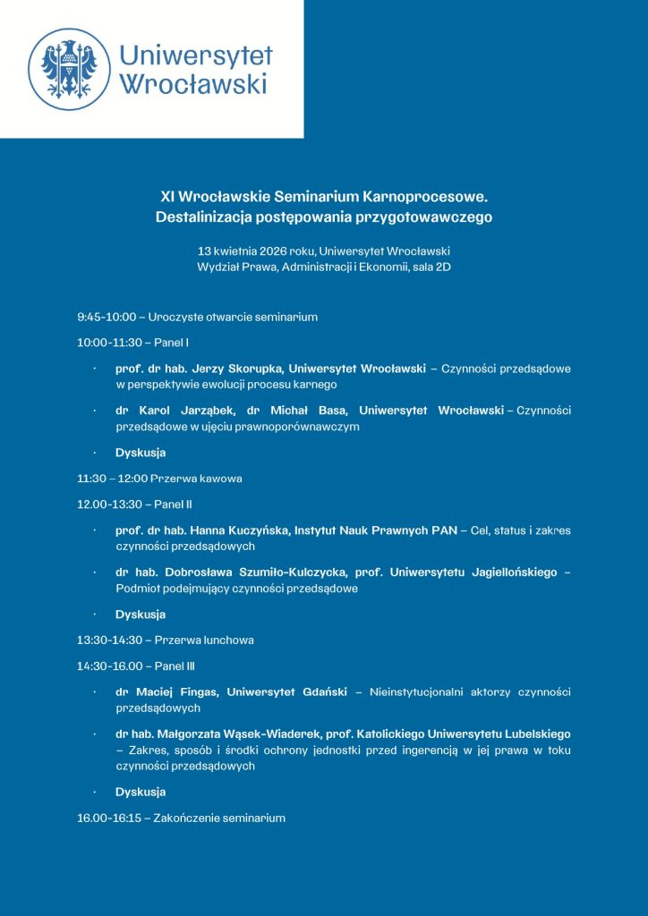 Program godzinowy konferencji wraz z tytułami referatów i nazwiskami referentów.